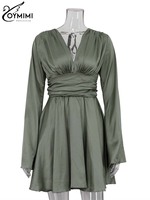 Oymimi Elegant Green Satin Mini Dress – Chic & Sophisticated 5